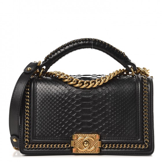 Chanel Python Medium Boy Top Handle Flap Black 245387