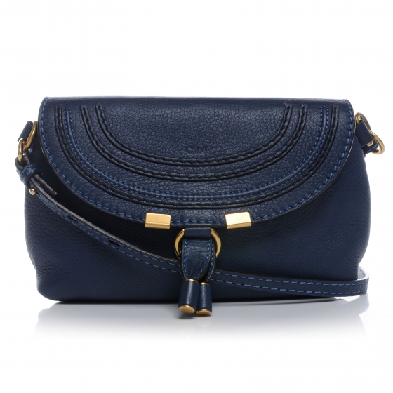 CHLOE Calfskin Small Marcie Crossbody Bag Navy Blue 47954