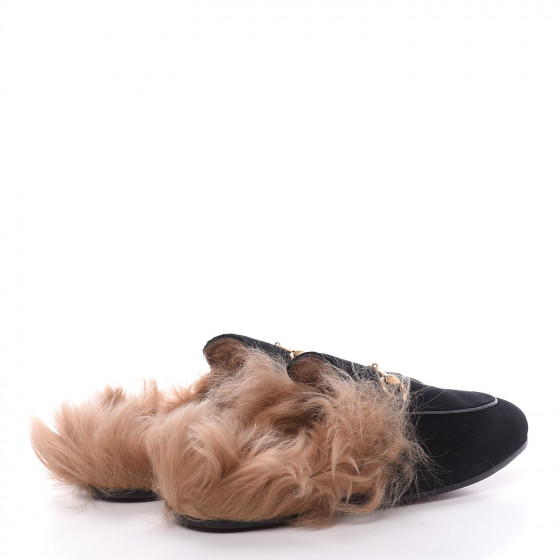 gucci black fur slides