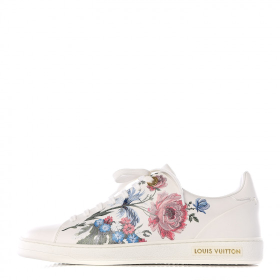 LOUIS VUITTON Calfskin Floral Womens Frontrow Sneakers 37.5 White 572851