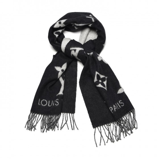 Louis Vuitton Black and Grey Cashmere Reykjavik Monogram Scarf at