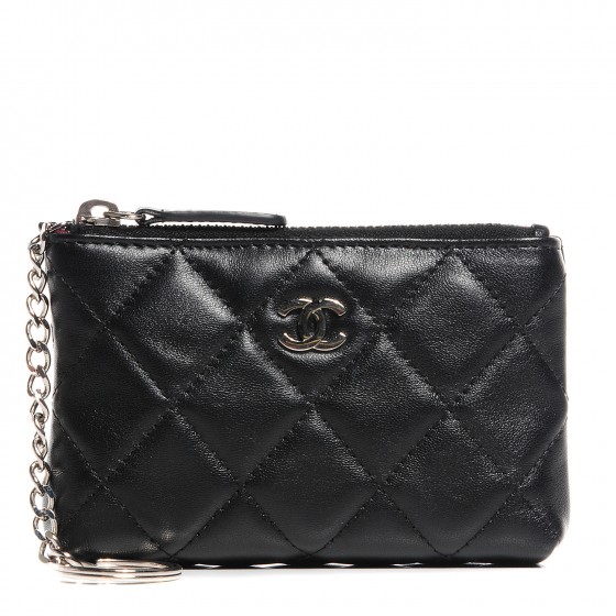 CHANEL Lambskin Quilted Key Holder Case Black 92398