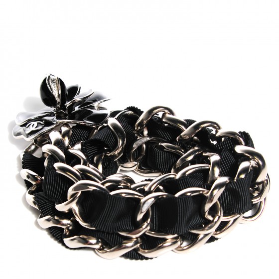 CHANEL Grosgrain Camellia Chain Belt Black 106580