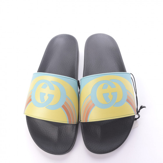 blue and orange gucci slides