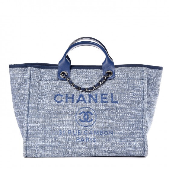 chanel blue canvas tote