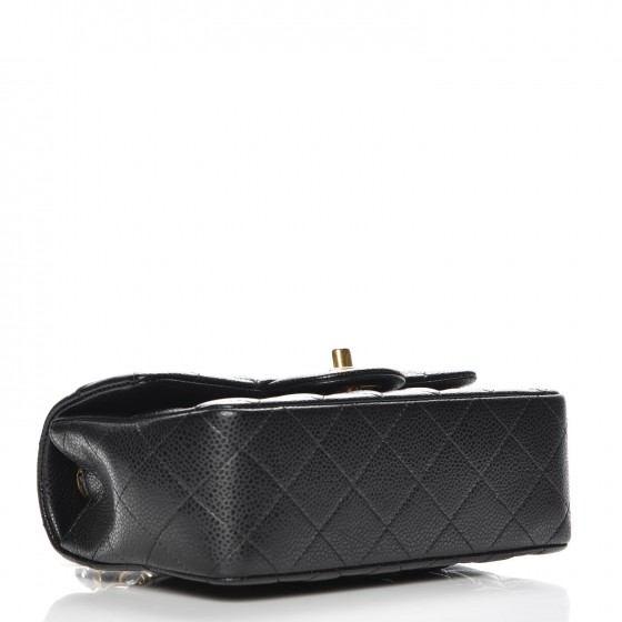 caviar quilted mini top handle rectangular flap black