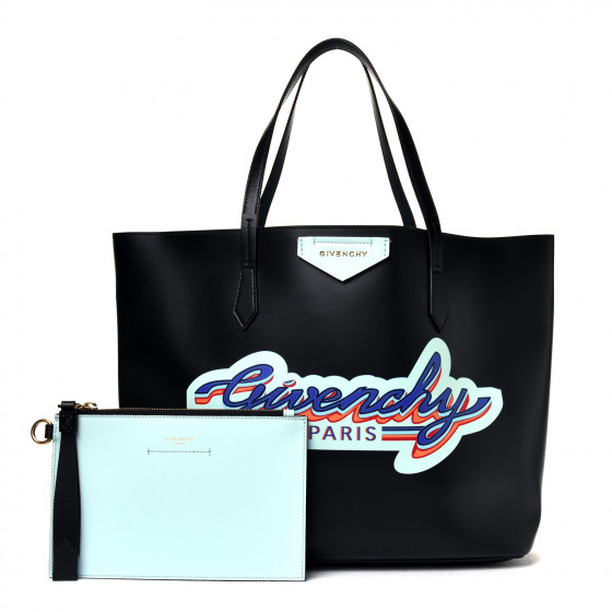 GIVENCHY Calfskin Logo Print Wing Shopping Bag Black