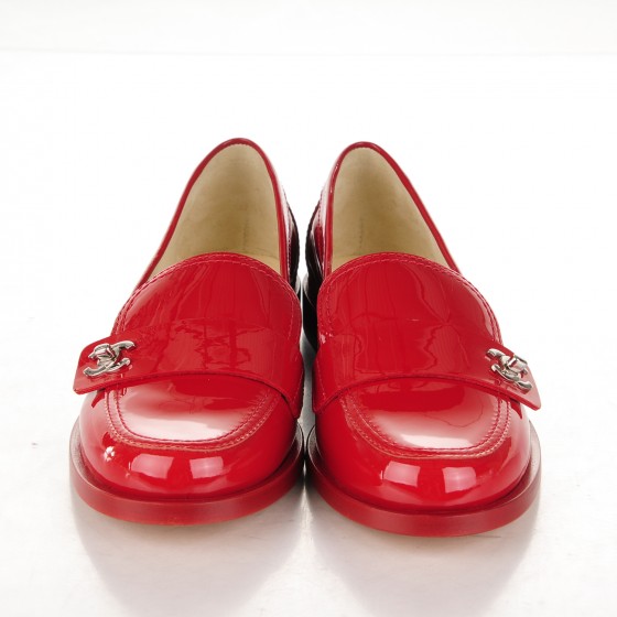 CHANEL Patent CC Loafers 36.5 Red 169731