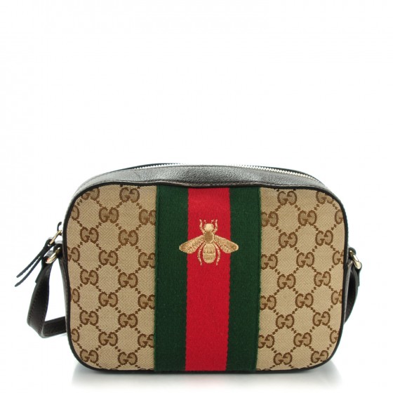 GUCCI Monogram GG Supreme Web Small Webby Bee Shoulder Bag Dark Brown ...