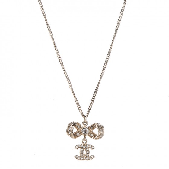 CHANEL Crystal CC Bow Necklace Gold 320477
