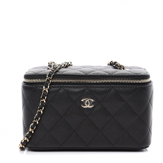 CHANEL Caviar Quilted Small Vanity Case With Chain Black 554721