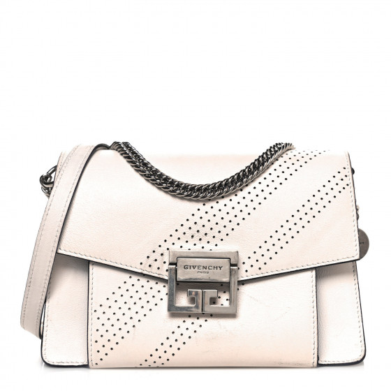 GIVENCHY Lambskin Perforated Small GV3 Shoulder Bag White