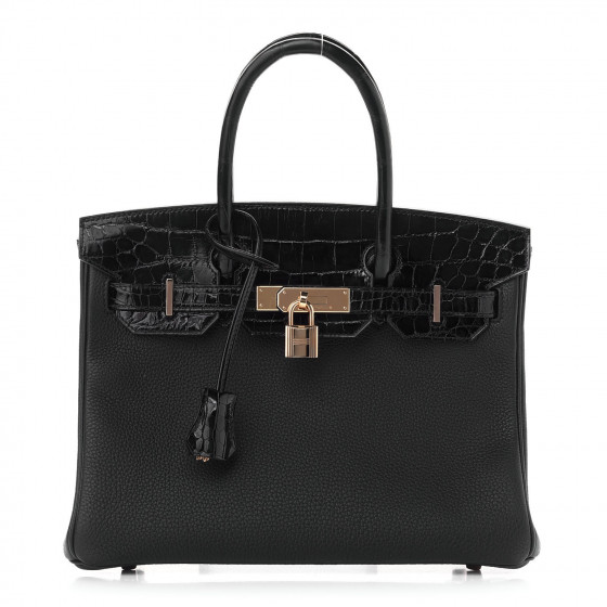 HERMES Togo Shiny Niloticus Crocodile Birkin Touch 30 Black