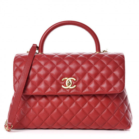 CHANEL Caviar Quilted Medium Coco Handle Flap Red 393052
