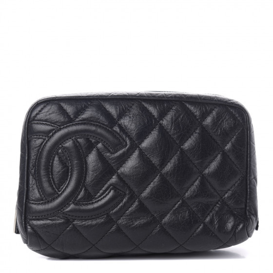 CHANEL Aged Calfskin Quilted Cambon Cosmetic Case Black 629603