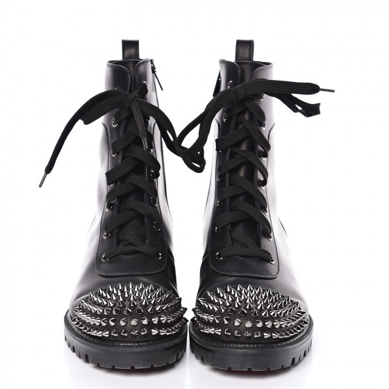 CHRISTIAN LOUBOUTIN Calfskin Spikes TS Croc Flat Boots 41 Black 505175 ...