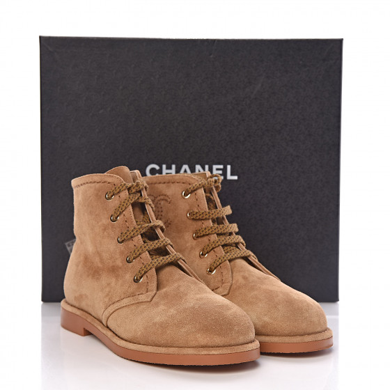 chanel lace up boots beige