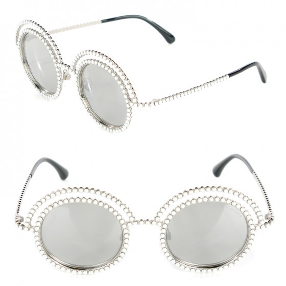 CHANEL Pearl Round Sunglasses 71139 White 133004