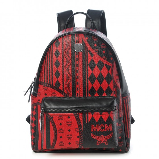 black and red mcm backpack