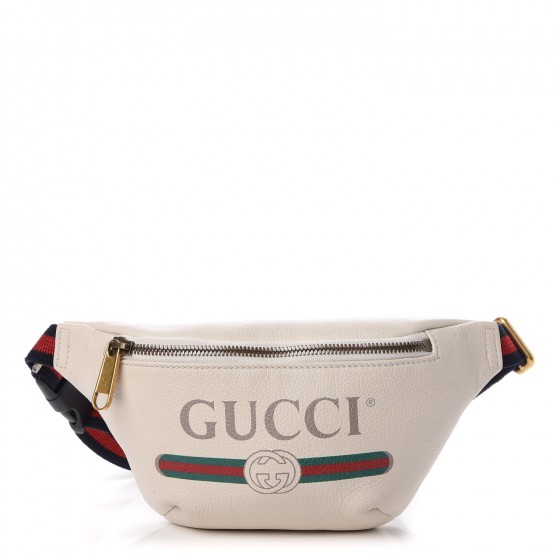 GUCCI Grained Calfskin Small Gucci Print Belt Bag White 280184