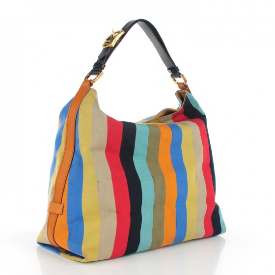 FENDI Canvas Striped Pequin Hobo Multicolor 126923
