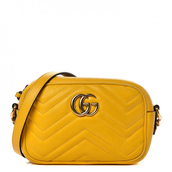 GUCCI Calfskin Matelasse Mini GG Marmont Bag Yellow 322031