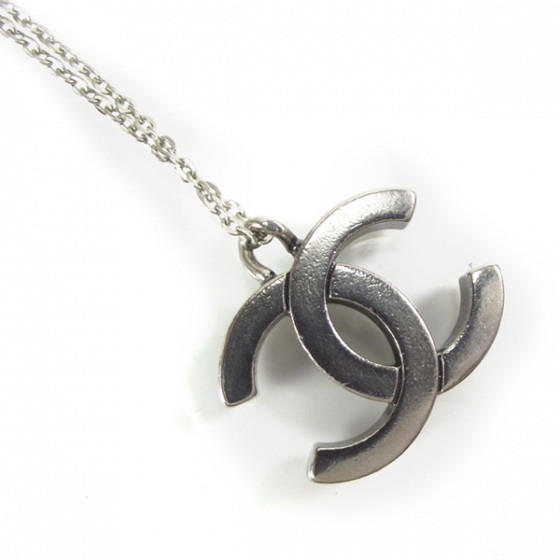 CHANEL Silver CC Logo Necklace 13445