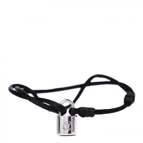 LOUIS VUITTON Sterling Silver Lockit Adjustable Cord Bracelet Black 461656