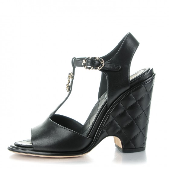 chanel cord and lambskin sandals black