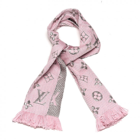 LOUIS VUITTON Wool Silk Logomania Shine Scarf Pink 486725