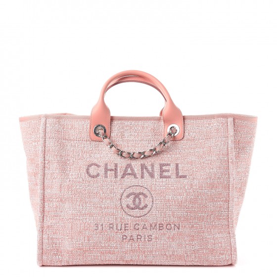 CHANEL Canvas Large Deauville Tote Pink 261658 | FASHIONPHILE