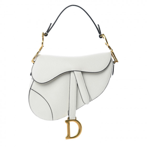 CHRISTIAN DIOR Grained Calfskin Mini Saddle Bag White 412628