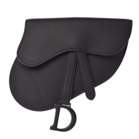 CHRISTIAN DIOR Ultra Matte Calfskin Saddle Clutch Belt Bag Black 421312