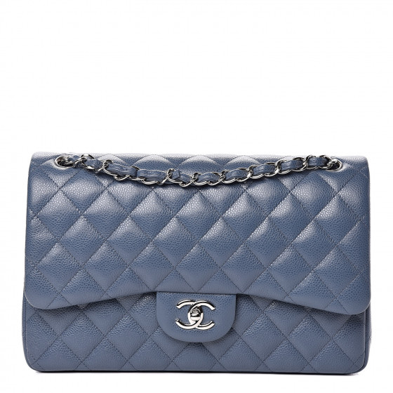 CHANEL Caviar Quilted Jumbo Double Flap Light Blue 421913