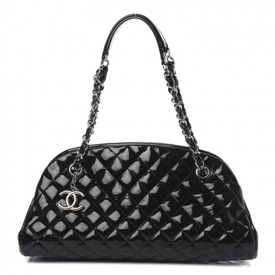 CHANEL Patent Quilted Medium Just Mademoiselle Bowling Bag Black 599258