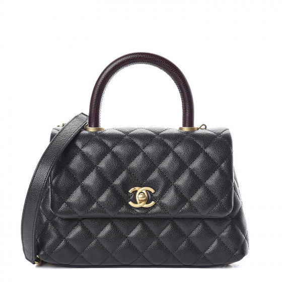 CHANEL Caviar Lizard Embossed Quilted Mini Coco Handle Flap Black 400757