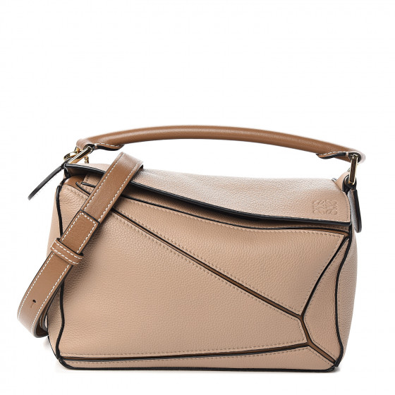 LOEWE Grained Calfskin Small Puzzle Bag Sand Mink 549189
