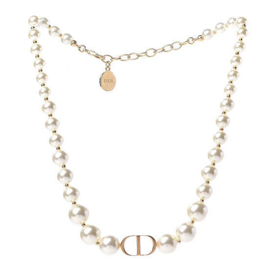 CHRISTIAN DIOR Pearl 30 Montaigne Choker Necklace Gold 748113 ...