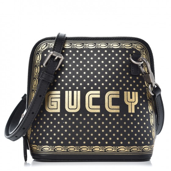 GUCCI Calfskin Mini Guccy Shoulder Bag Black Gold 345923