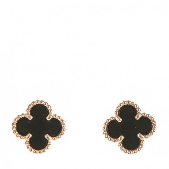 VAN CLEEF & ARPELS 18K Yellow Gold Onyx Sweet Alhambra Earrings 181239