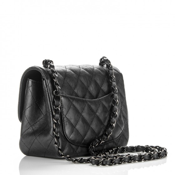 CHANEL Crumpled Calfskin Quilted Mini Square Flap So Black 181232