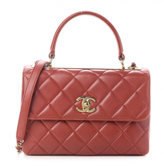 CHANEL Lambskin Quilted Small Trendy CC Flap Dual Handle Bag Red