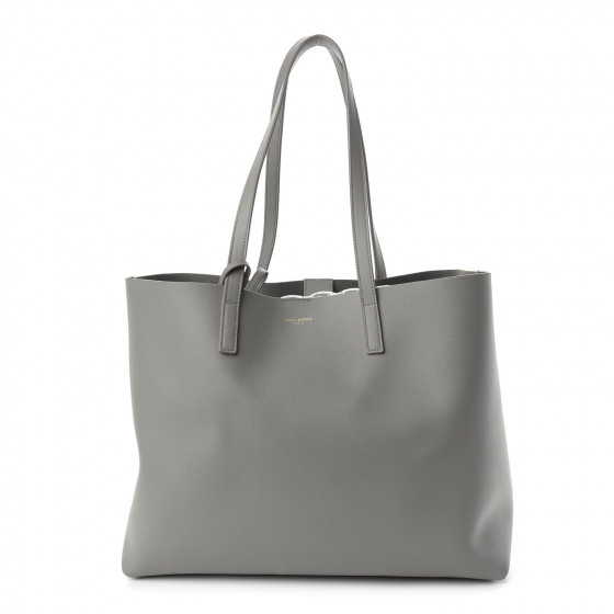SAINT LAURENT Calfskin Large Shopping Tote Oyster Grey
