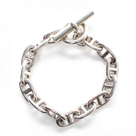 HERMES Sterling Silver GM Chaine d'Ancre Bracelet 14 196498 | FASHIONPHILE