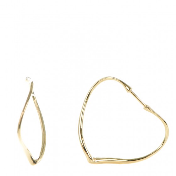 TIFFANY 18K Yellow Gold Elsa Peretti Small Open Heart Hoop Earrings 143119