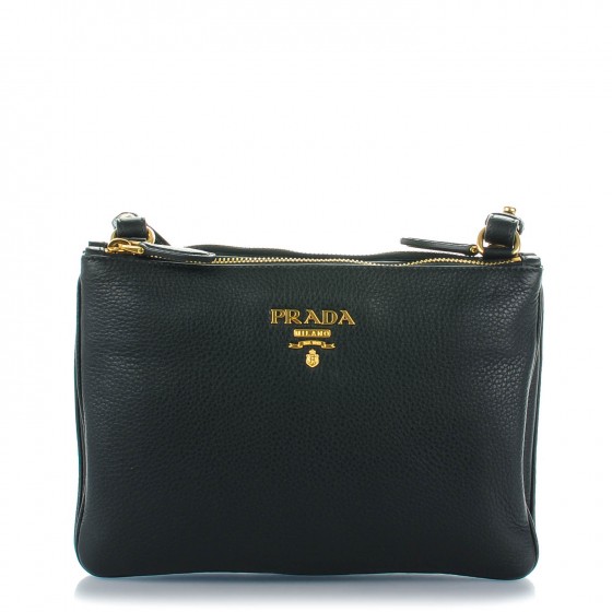 prada vitello daino double compartment leather crossbody bag