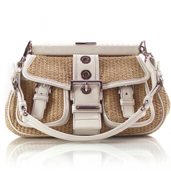 prada white straw bag