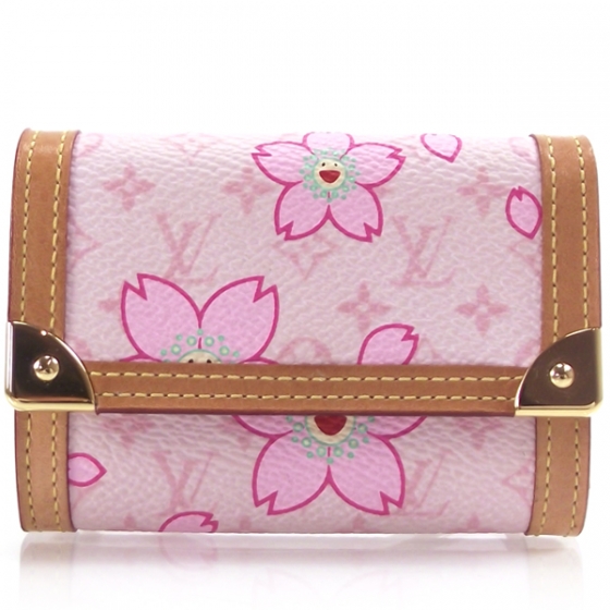 LOUIS VUITTON Cherry Blossom Porte Monnaie Plat Coin Purse 12132