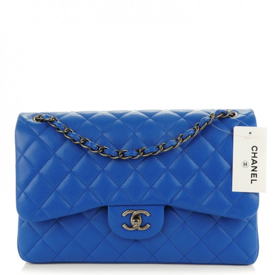 CHANEL Caviar Quilted Jumbo Double Flap Blue 160191 | FASHIONPHILE