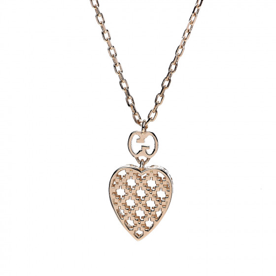 GUCCI 18K Yellow Gold Diamantissima Heart Pendant Necklace 524717